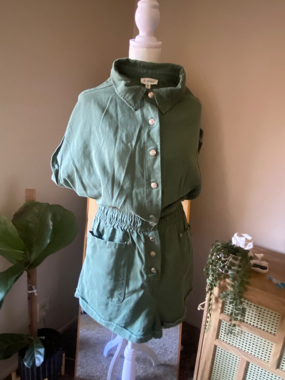 BUCKETLIST Olive Green Button-Front Top